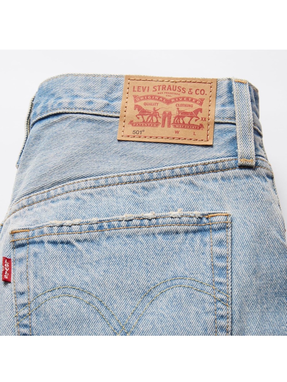 Levi's Light Blue High-Rise Denim 501 mid thigh Shorts - Picture 5 of 11